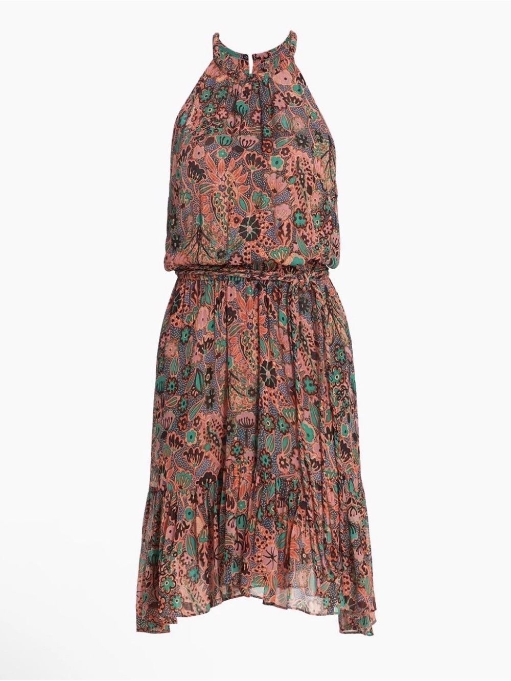 A.L.C Kaplan Dress Halter Mini Silk Dress Tie Waist 0 Like New $495 Retail Flora